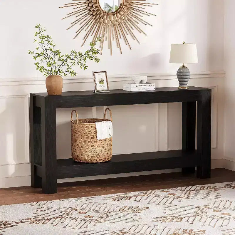 Table console d'entrée 160 cm avec 2 tiroirs, Table de canapé étroite en bois pour salon, couloir ou hall d'entrée – Sanzelize Design