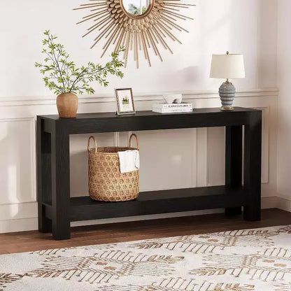 Table console d'entrée 160 cm avec 2 tiroirs, Table de canapé étroite en bois pour salon, couloir ou hall d'entrée – Sanzelize Design