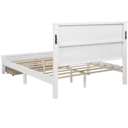Lit plateforme 152 x 203 cm / 193 x 203 cm avec tête de lit haute, cadre de lit rustique en bois avec 2 tiroirs – Sanzelize Design