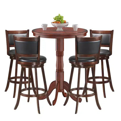 Ensemble de table de pub 5 pièces Table ronde de 76 cm de hauteur de bar et 4 tabourets de bar pivotants – Sanzelize Design