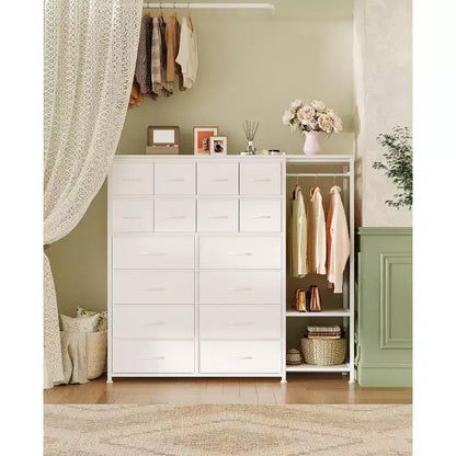 Commode de rangement avec 16 tiroirs, tringle à vêtements et étagères – Sanzelize Design