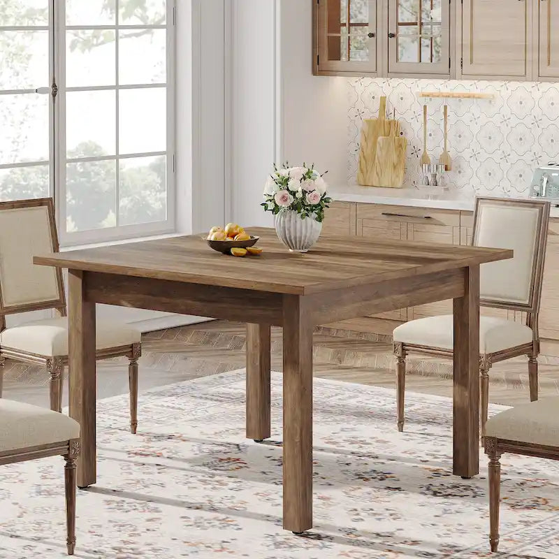 Table à manger carrée de 100 cm pour 2-4 personnes avec pieds en bois massif pour salon et salle à manger – Sanzelize Design