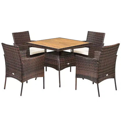 Ensemble de salle à manger 5 pièces en rotin pour terrasse, chaises avec accoudoirs, plateau de table en bois – Sanzelize Design