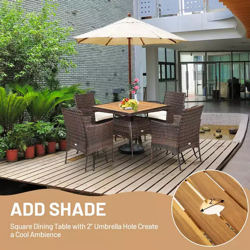 Ensemble de salle à manger 5 pièces en rotin pour terrasse, chaises avec accoudoirs, plateau de table en bois – Sanzelize Design