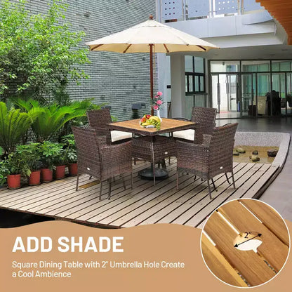 Ensemble de salle à manger 5 pièces en rotin pour terrasse, chaises avec accoudoirs, plateau de table en bois – Sanzelize Design