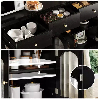 Buffet étroit de 140 cm avec 3 tiroirs et 4 portes pour cuisine, salle à manger, salon – Sanzelize Design