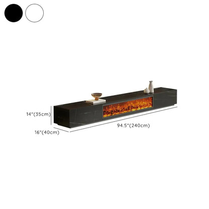 Meuble TV en pierre avec cheminée électrique noire et lumière, 87 cm de large – Sanzelize Design