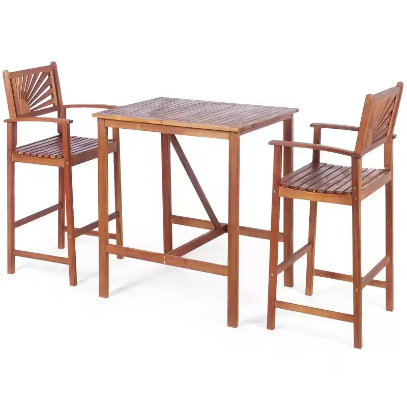 Ensemble de bar 3 pièces en bois d'acacia, hauteur de bar, ensemble de salle à manger de bistrot de jardin extérieur – Sanzelize Design