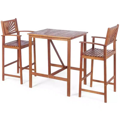 Ensemble de bar 3 pièces en bois d'acacia, hauteur de bar, ensemble de salle à manger de bistrot de jardin extérieur – Sanzelize Design