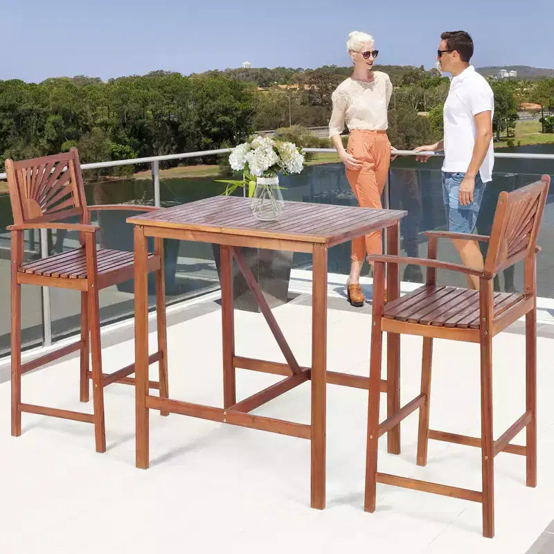 Ensemble de bar 3 pièces en bois d'acacia, hauteur de bar, ensemble de salle à manger de bistrot de jardin extérieur – Sanzelize Design