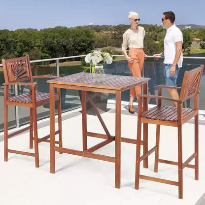 Ensemble de bar 3 pièces en bois d'acacia, hauteur de bar, ensemble de salle à manger de bistrot de jardin extérieur – Sanzelize Design