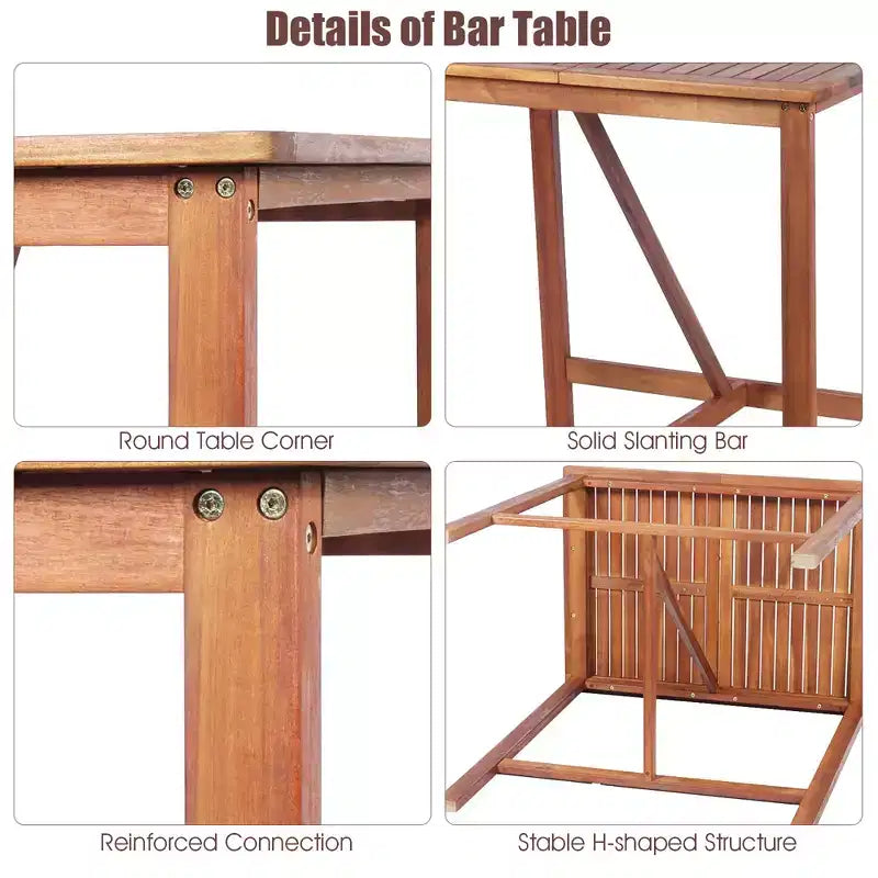 Ensemble de bar 3 pièces en bois d'acacia, hauteur de bar, ensemble de salle à manger de bistrot de jardin extérieur – Sanzelize Design