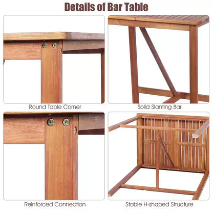 Ensemble de bar 3 pièces en bois d'acacia, hauteur de bar, ensemble de salle à manger de bistrot de jardin extérieur – Sanzelize Design