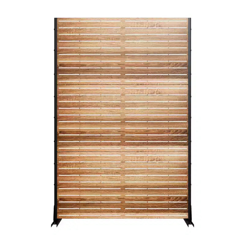 Paravent de 183 cm avec Cadre Galvanisé, Séparateur de Pièce Effet Bois, Brise-vue, Clôture de Jardin, terrasse Beige – Sanzelize Design