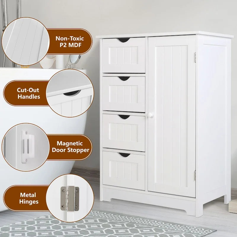 Meuble de Rangement Salle de Bain sur Pied avec 4 Tiroirs – Sanzelize Design