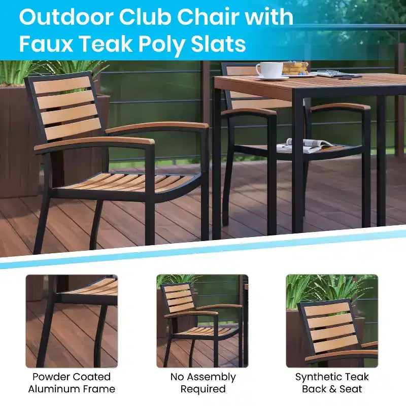 Ensemble table de jardin 7 pièces - 4 chaises empilables en teck synthétique imitation bois – Sanzelize Design