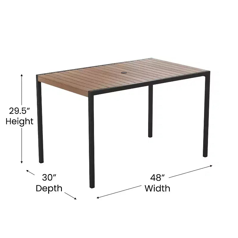 Ensemble table de jardin 7 pièces - 4 chaises empilables en teck synthétique imitation bois – Sanzelize Design