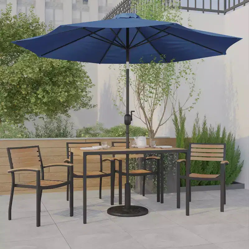 Ensemble table de jardin 7 pièces - 4 chaises empilables en teck synthétique imitation bois – Sanzelize Design