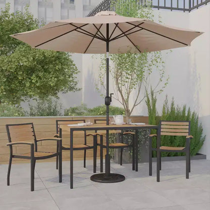 Ensemble table de jardin 7 pièces - 4 chaises empilables en teck synthétique imitation bois – Sanzelize Design