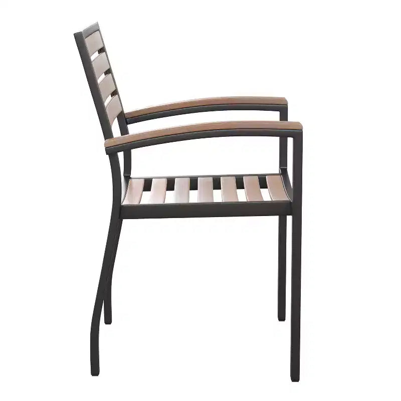 Ensemble table de jardin 7 pièces - 4 chaises empilables en teck synthétique imitation bois – Sanzelize Design