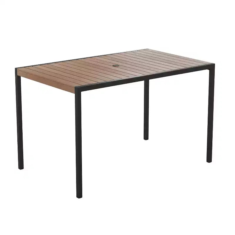 Ensemble table de jardin 7 pièces - 4 chaises empilables en teck synthétique imitation bois – Sanzelize Design