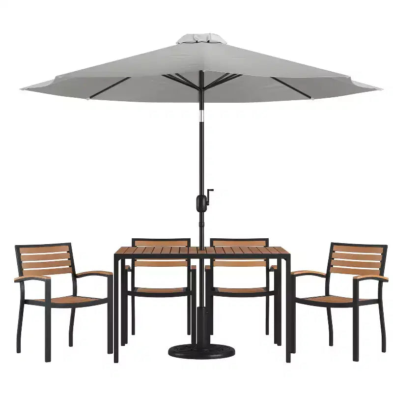 Ensemble table de jardin 7 pièces - 4 chaises empilables en teck synthétique imitation bois – Sanzelize Design