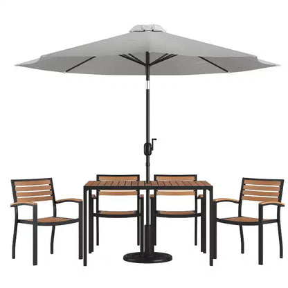 Ensemble table de jardin 7 pièces - 4 chaises empilables en teck synthétique imitation bois – Sanzelize Design