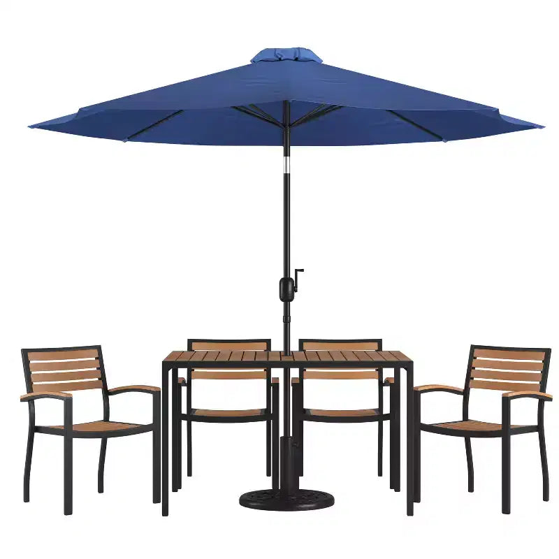 Ensemble table de jardin 7 pièces - 4 chaises empilables en teck synthétique imitation bois – Sanzelize Design