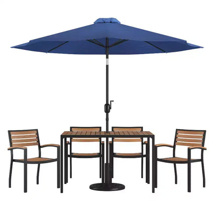 Ensemble table de jardin 7 pièces - 4 chaises empilables en teck synthétique imitation bois – Sanzelize Design