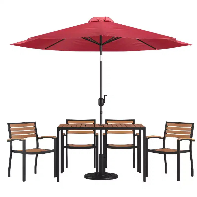 Ensemble table de jardin 7 pièces - 4 chaises empilables en teck synthétique imitation bois – Sanzelize Design