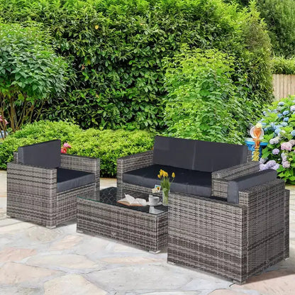 Ensemble de mobilier de jardin en rotin 4 pièces, salon de conversation extérieur rembourré avec 2 chaises – Sanzelize Design