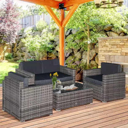 Ensemble de mobilier de jardin en rotin 4 pièces, salon de conversation extérieur rembourré avec 2 chaises – Sanzelize Design