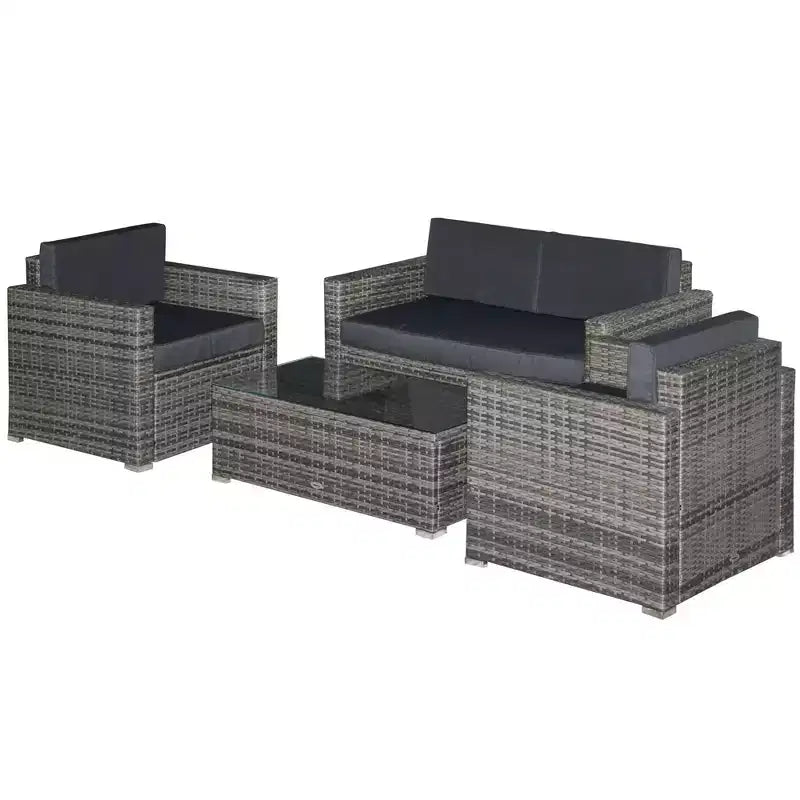 Ensemble de mobilier de jardin en rotin 4 pièces, salon de conversation extérieur rembourré avec 2 chaises – Sanzelize Design