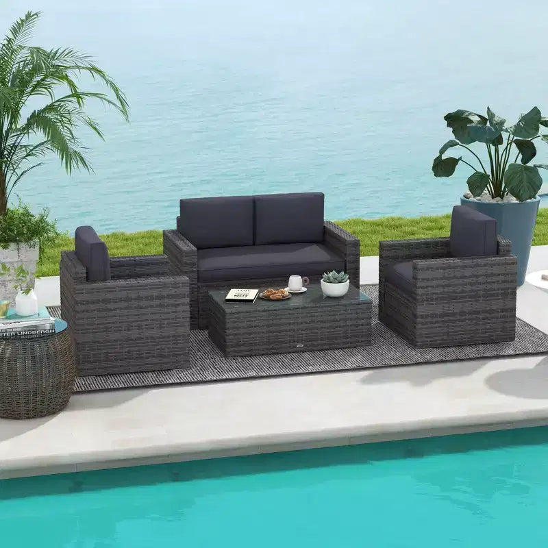 Ensemble de mobilier de jardin en rotin 4 pièces, salon de conversation extérieur rembourré avec 2 chaises – Sanzelize Design