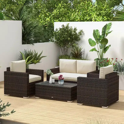 Ensemble de mobilier de jardin en rotin 4 pièces, salon de conversation extérieur rembourré avec 2 chaises – Sanzelize Design