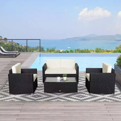 Ensemble de mobilier de jardin en rotin 4 pièces, salon de conversation extérieur rembourré avec 2 chaises – Sanzelize Design