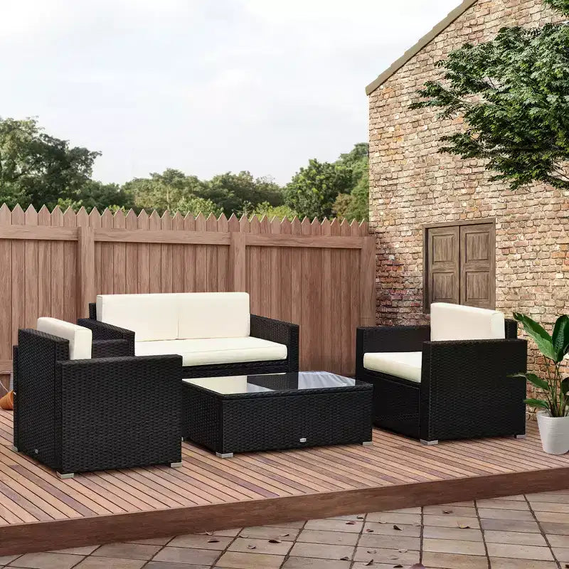 Ensemble de mobilier de jardin en rotin 4 pièces, salon de conversation extérieur rembourré avec 2 chaises – Sanzelize Design