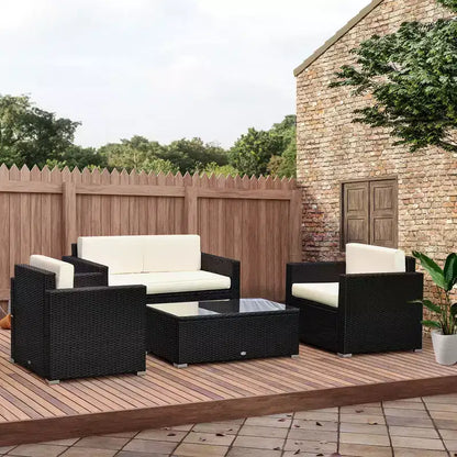 Ensemble de mobilier de jardin en rotin 4 pièces, salon de conversation extérieur rembourré avec 2 chaises – Sanzelize Design