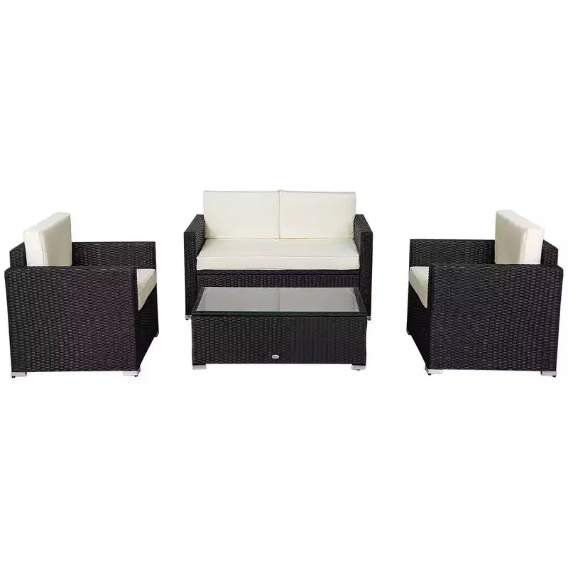 Ensemble de mobilier de jardin en rotin 4 pièces, salon de conversation extérieur rembourré avec 2 chaises – Sanzelize Design