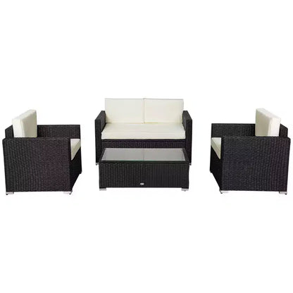 Ensemble de mobilier de jardin en rotin 4 pièces, salon de conversation extérieur rembourré avec 2 chaises – Sanzelize Design