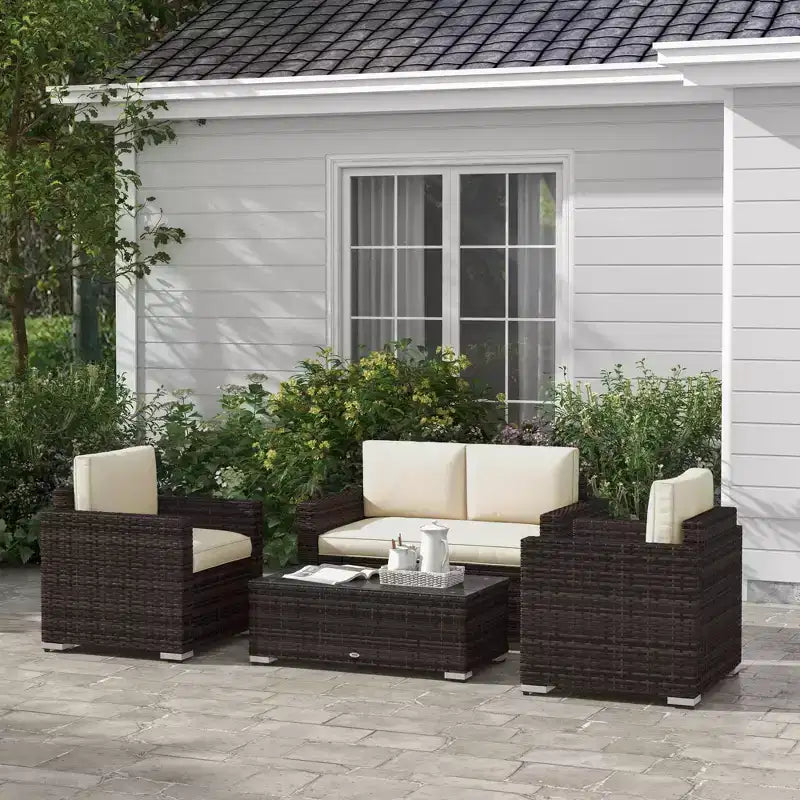 Ensemble de mobilier de jardin en rotin 4 pièces, salon de conversation extérieur rembourré avec 2 chaises – Sanzelize Design