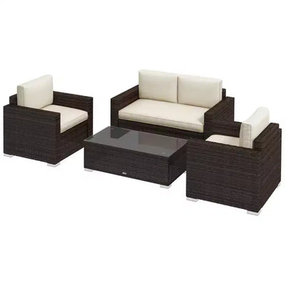 Ensemble de mobilier de jardin en rotin 4 pièces, salon de conversation extérieur rembourré avec 2 chaises – Sanzelize Design