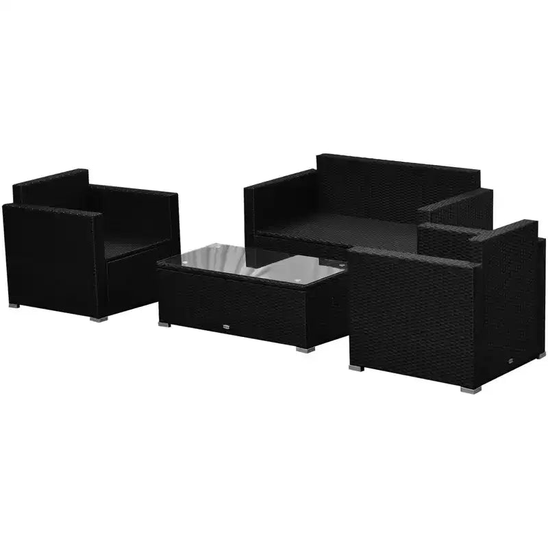 Ensemble de mobilier de jardin en rotin 4 pièces, salon de conversation extérieur rembourré avec 2 chaises – Sanzelize Design