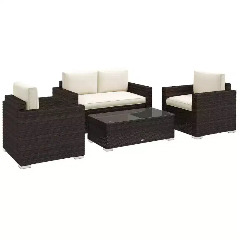 Ensemble de mobilier de jardin en rotin 4 pièces, salon de conversation extérieur rembourré avec 2 chaises – Sanzelize Design