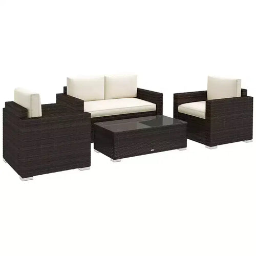 Ensemble de mobilier de jardin en rotin 4 pièces, salon de conversation extérieur rembourré avec 2 chaises – Sanzelize Design