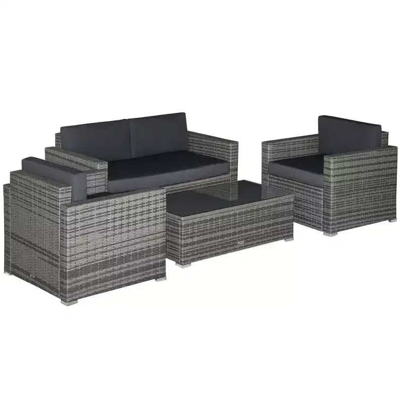 Ensemble de mobilier de jardin en rotin 4 pièces, salon de conversation extérieur rembourré avec 2 chaises – Sanzelize Design