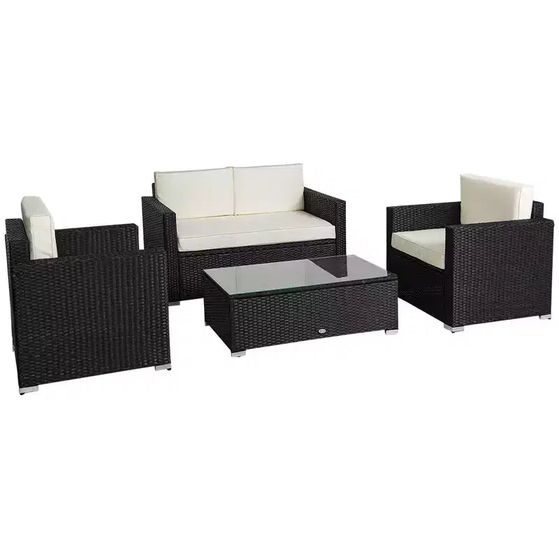 Ensemble de mobilier de jardin en rotin 4 pièces, salon de conversation extérieur rembourré avec 2 chaises – Sanzelize Design