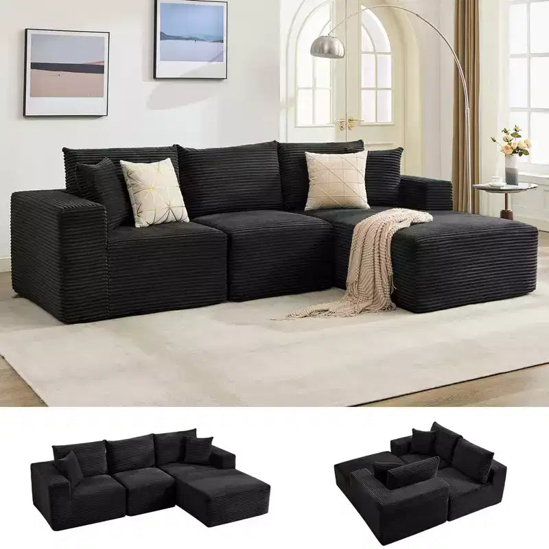 Canapé moderne 274 cm, canapé 3 places rembourré en forme de L avec oreillers, canapé à assise profonde – Sanzelize Design