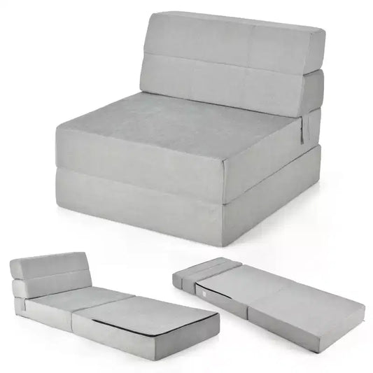 Fauteuil Pliant Convertible 3 Positions Lit d'Appoint Canapé-Lit Lit Pliable Gris – Sanzelize Design