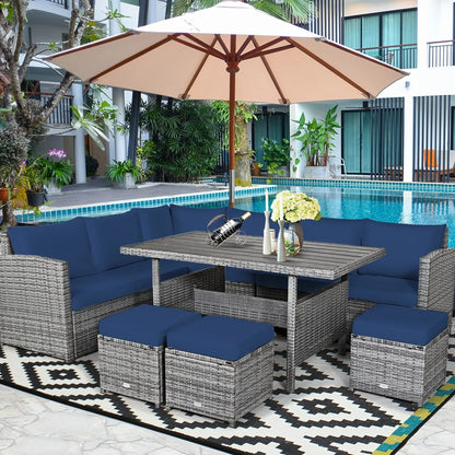 Ensemble de salle à manger 7 pièces en rotin pour terrasse, canapé sectionnel et pouf - Voir détails – Sanzelize Design